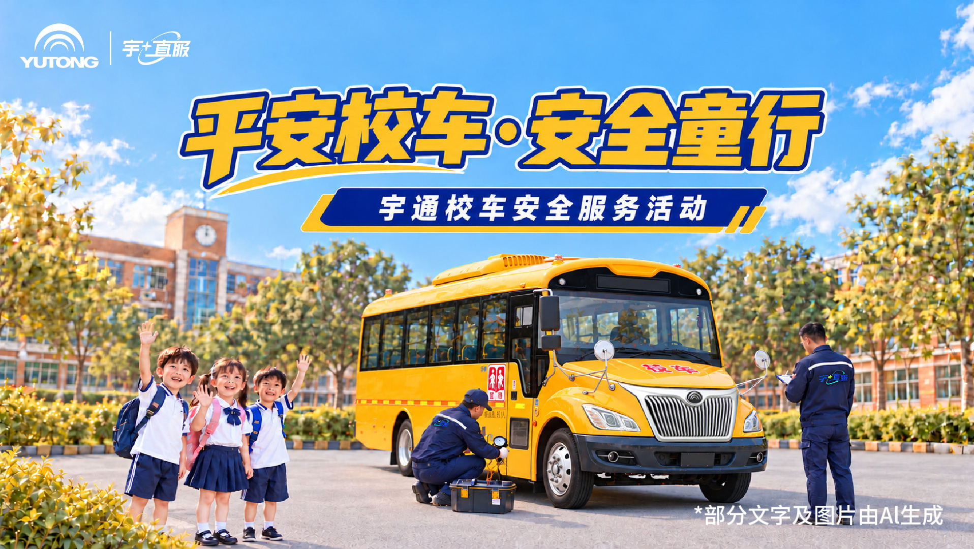 200 + 辆校车日接送超 3 万人次，背后是宇通售后专业司乘的支撑！宇通校车专项安全检查服务，让校车运营更安心！