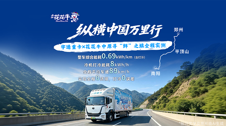 宇通重卡x花花牛，中原寻“鲜”之旅全程实测!整车综合能耗0.69kWh/km，全程平均车速89km/h，实现0货损、打冷0误差!