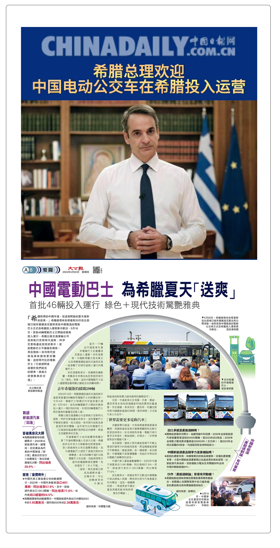 新华社、人民日报报道！希腊总理欢迎首批宇通新能源投入运营